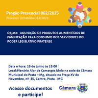 ADIADO PARA 15:00h PREGÃO PRESENCIAL 002/2023 - PRODUTOS ALIMENTÍCIOS DE PANIFICAÇÃO