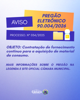 90.004/2026 - Contratação de fornecimento continuo para a aquisição de material de consumo.