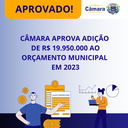 Câmara aprova adição de R$ 19.950.000 no Orçamento Municipal