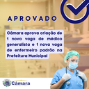 Câmara aprova criação de vaga de médico e enfermeiro na prefeitura municipal