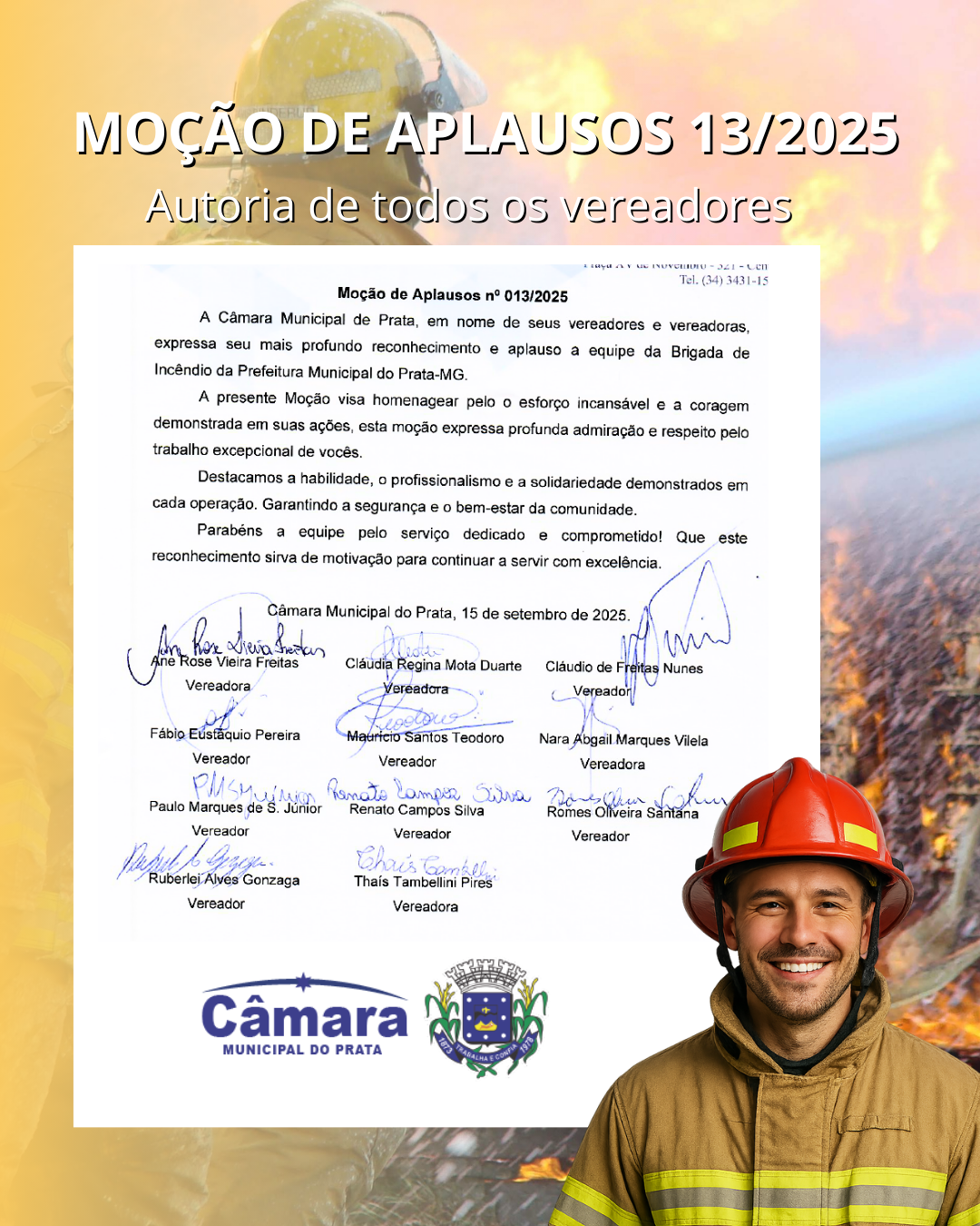 Câmara aprova moção de aplauso à equipe da Brigada de Incêndio da Prefeitura Municipal
