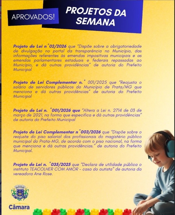 Câmara aprova novos projetos na 2ª Sessão Ordinária de 2026