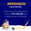 Câmara aprova projeto e Educação receberá R$ 4.826.000 em recursos