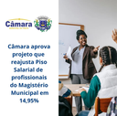 Câmara aprova projeto que reajusta piso salarial de profissionais do Magistério em 14,95% Câmara aprova projeto que reajusta piso salarial de profissionais do Magistério em 14,95%