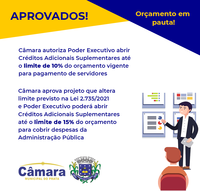 Câmara aprova projetos e autoria Poder Executivo ampliar limite de abertura de créditos adicionais no orçamento