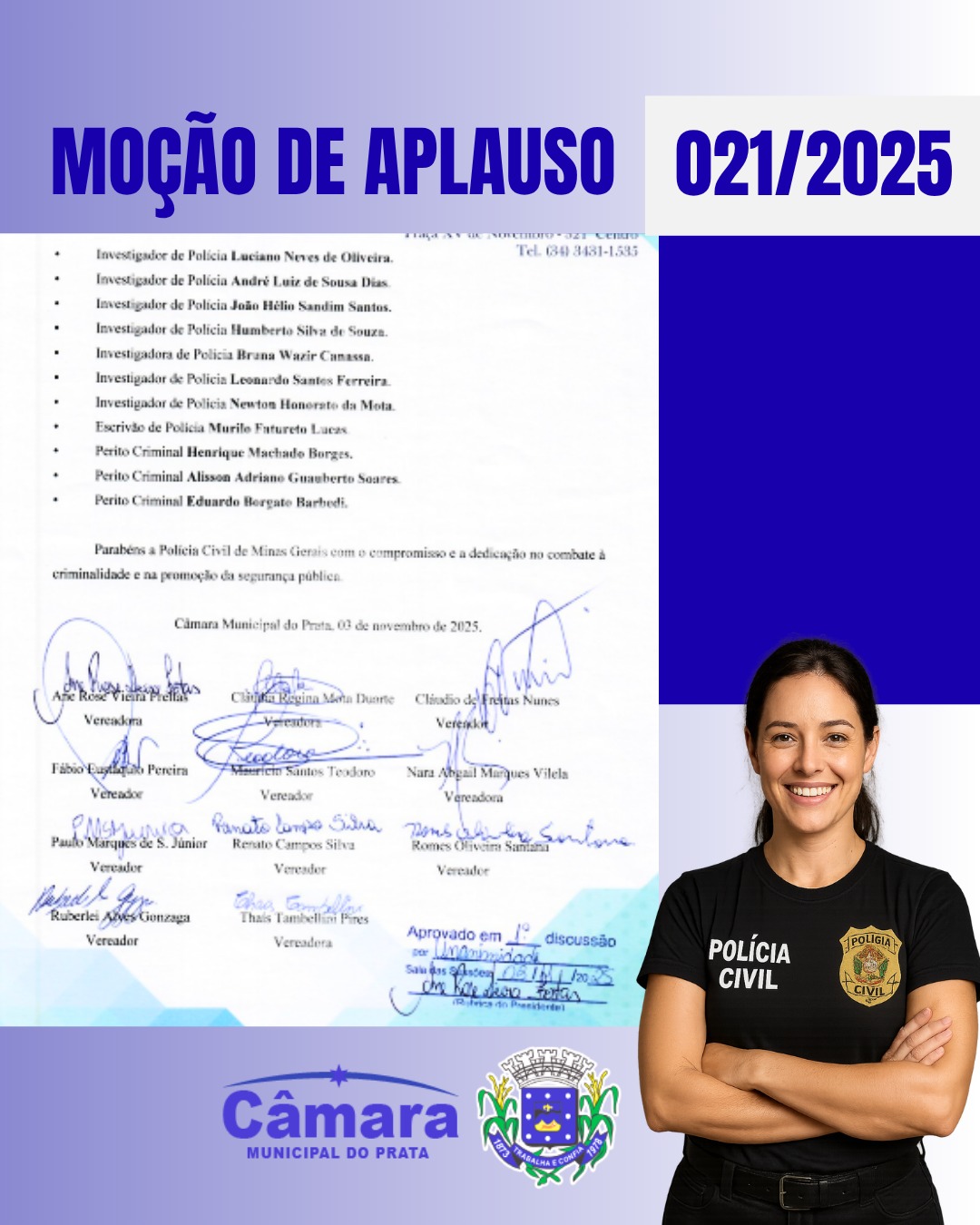 Câmara aprova moção de aplauso que parabeniza Polícia Civil