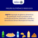 PREGÃO ELETRÔNICO 90003/2025 - Aquisição de salgados, refrigerante, suco e água para consumo dos servidores e vereadores nas Sessões Ordinárias, Extraordinárias e Solenes, encontros com autoridades, nos eventos da Escola do Legislativo/Parlamento Jovem e 