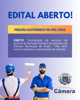 PREGÃO ELETRÔNICO 90010/2025 - PREGÃO ELETRÔNICO 90010/2025  OBJETO: CONTRATAÇÃO DE SERVIÇOS DE PINTURA DA FACHADA FRONTAL E DO PLENÁRIO DA CÂMARA MUNICIPAL DE PRATA/MG, BEM COMO A LIMPEZA E MANUTENÇÃO DO TELHADO.