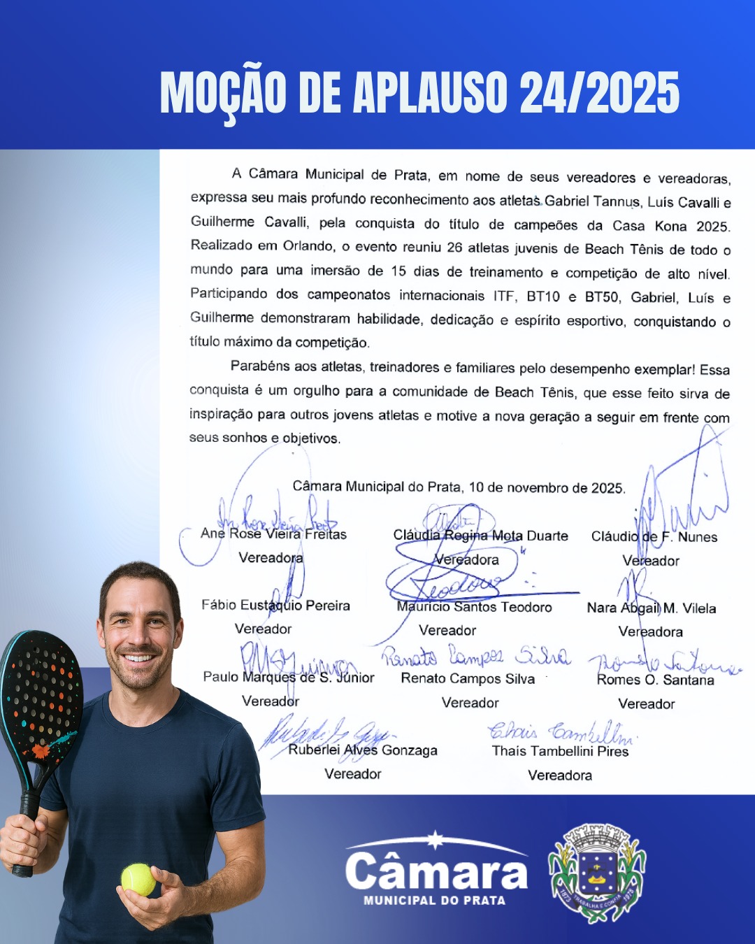 VEREADORES APROVAM MOÇÃO QUE HOMENAGEIA ATLETAS PRATENSES